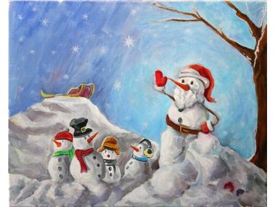 《圣诞雪人》油画（共享租赁一个月单价...