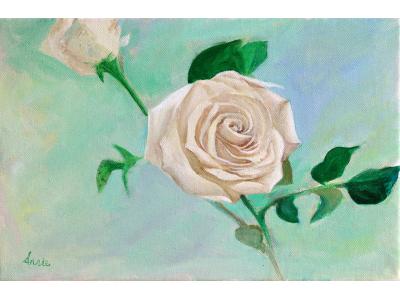 《站立的白玫瑰》油画原创（共享租赁一...